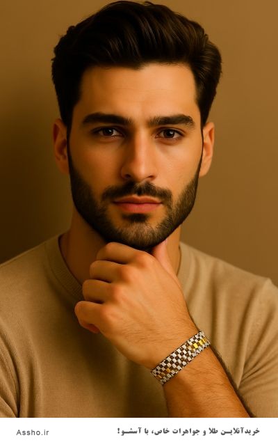 دستبند رولکس مردانه بافت ریز دو رنگ